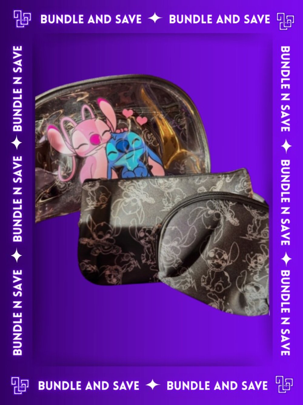 LILO & STITCH DISNEY 3 Piece Makeup Beauty Pencil Bag Set